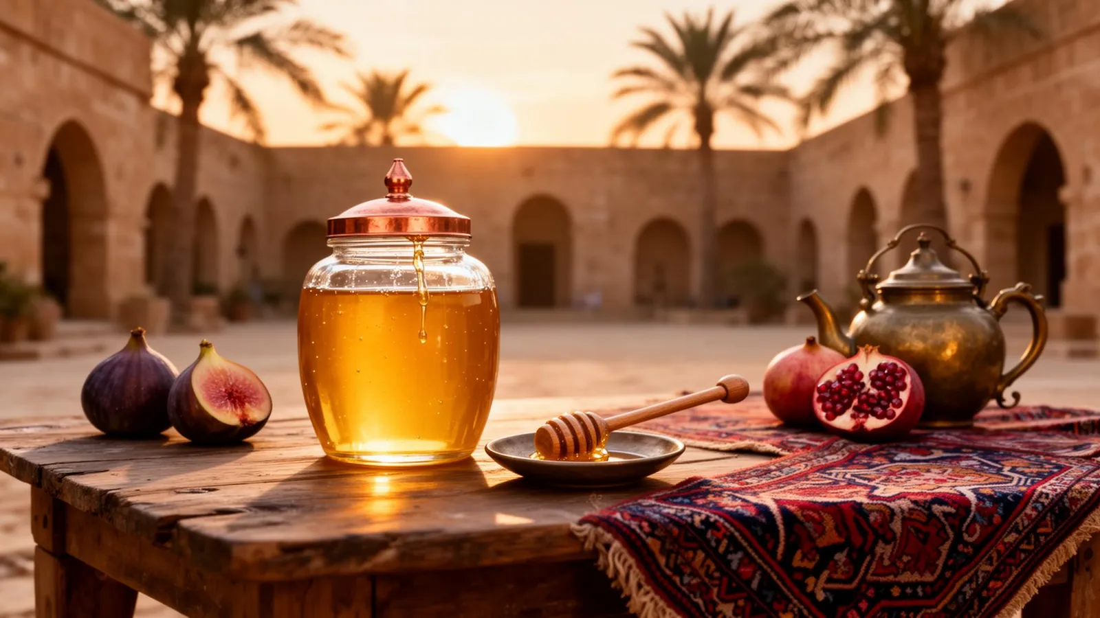 Lamassu Honey on a Mesopotamian table